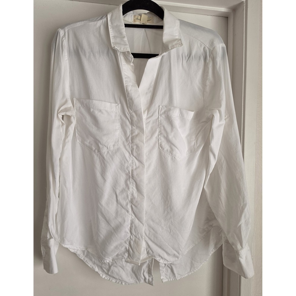 Cloth & Stone Womens Button-Up Shirt Size S White Solid Long Sleeve Collared